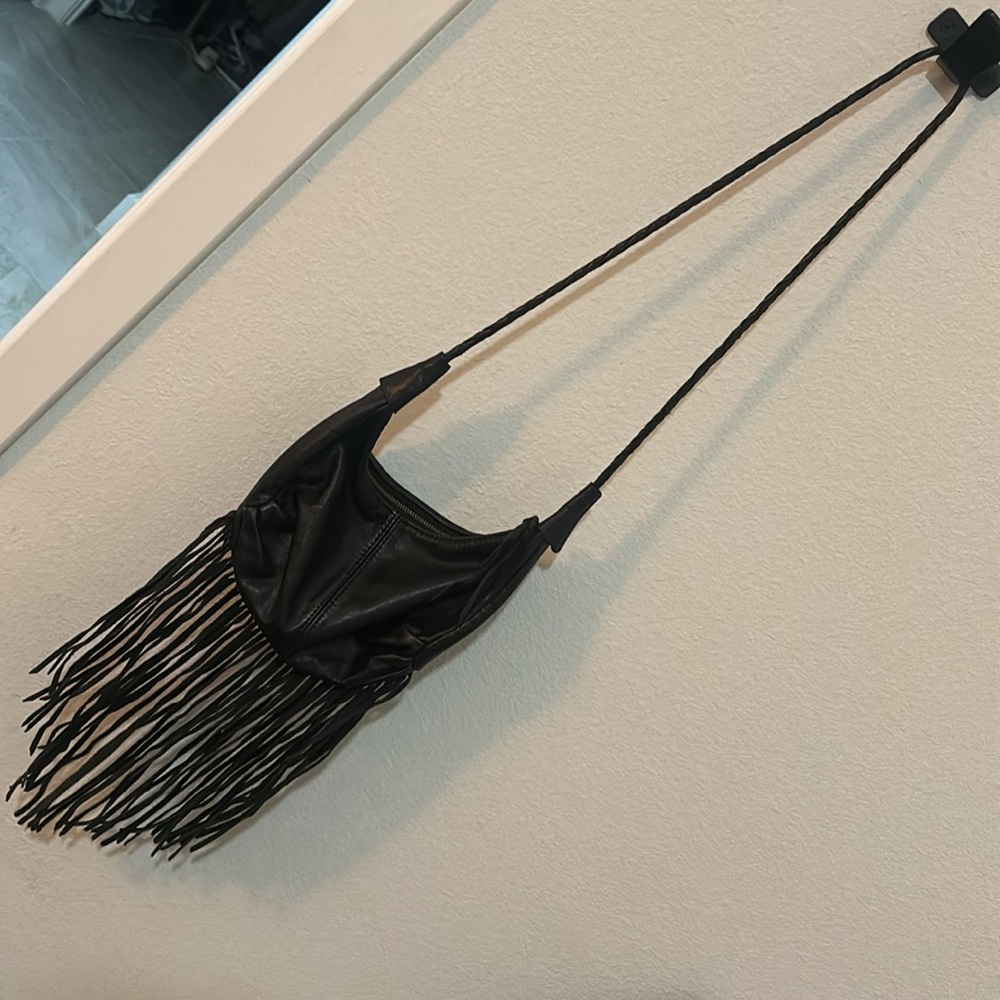 Fringed Black Leather Purse
